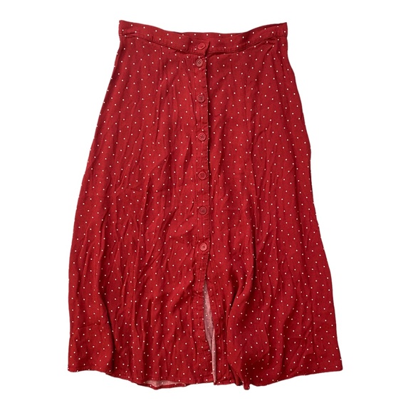 Reformation Red Polka Dot Button Skirt 8P - Picture 3 of 7